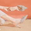 Celebrity pearl bag head half slippers women's summer wear sandals one pedal bow high-heeled slippers