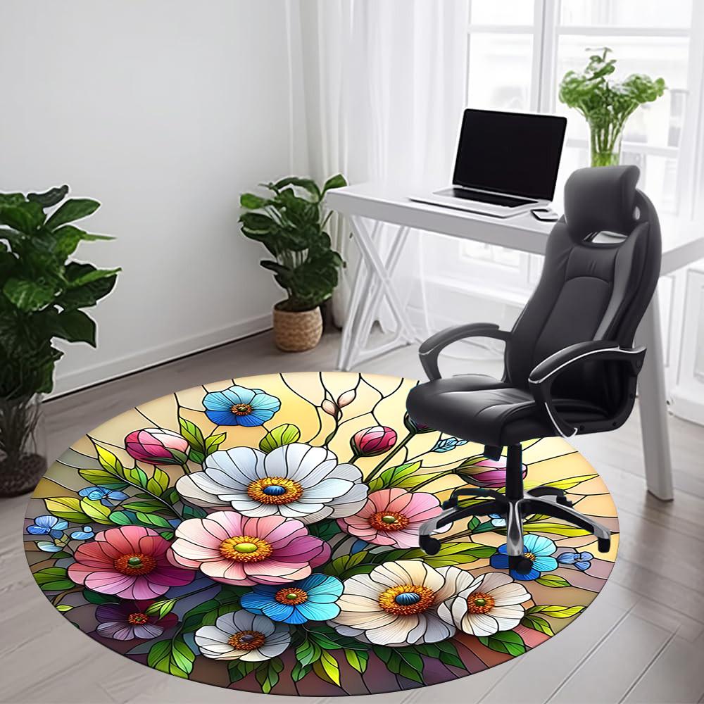 1pc Floral Stained Office Round Area Rug, Indoor Mat Suitable ForOffice, Under Office Chairs Bedroom Living Room Home Decor, Room Deco  D092