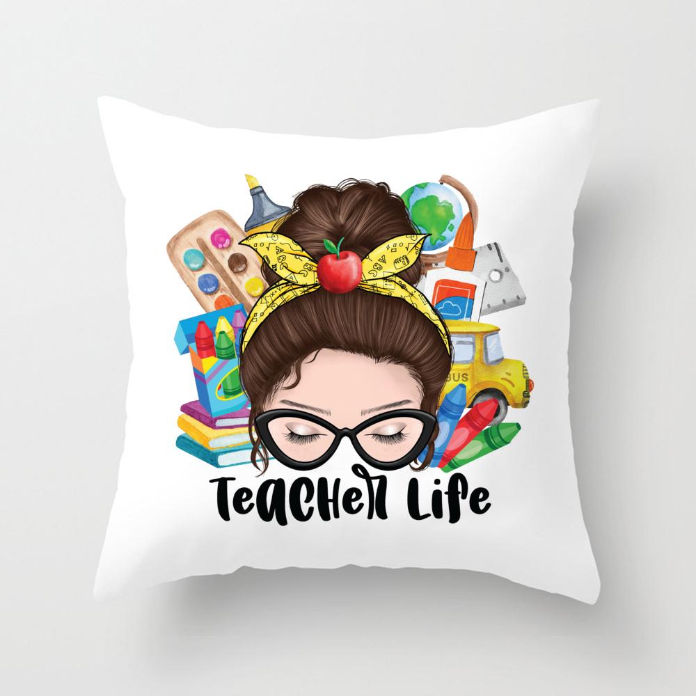 Teacher Life&Teacher Love Inspire Square Pillow Case Teacher's Day Gift Pillow Case Cushion Cover Bedroom Party Decoration