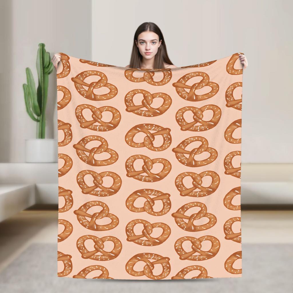 Food Pretzel Flannel Blanket Adults Warm Cozy Throw Blanket Autumn Home Decor Bedspread Sofa Bed Cover