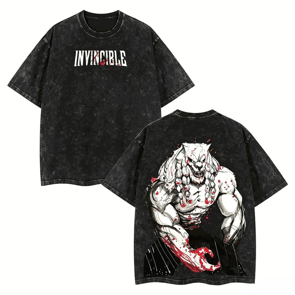 Hot Sale Anime Crazy Invincible Graphic Print Tshirt Vintage Washed Harajuku Y2k Fashion Summer Tee Hip Hop Streetwear Tshirt