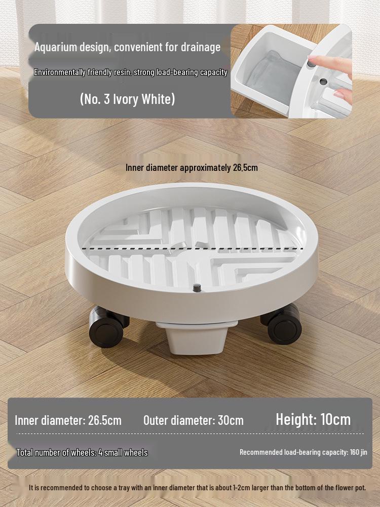 Tempered Mobile Flower Pot Tray with Wheels and Drawer – Round Base, Water-Receiving Tray for Potted Plants