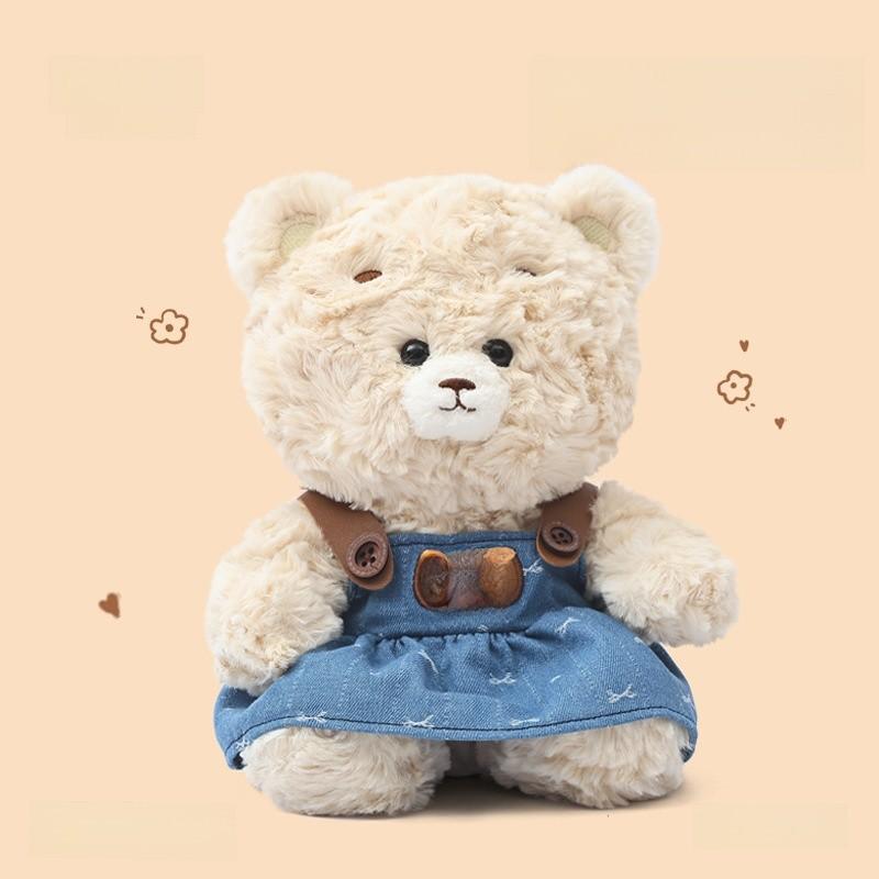 Embroidered Cartoon Cute Denim Overalls Teddy Bear Plush Toy For Gift Children