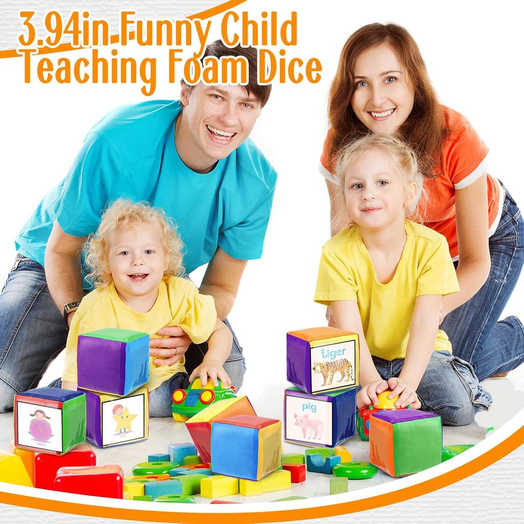 Yilloog 4 Pcs Large Foam Dice with Pockets DIY Education Playing Game Dice Soft Dice Kids Infant Early Education Cube Learning Teaching Stacking