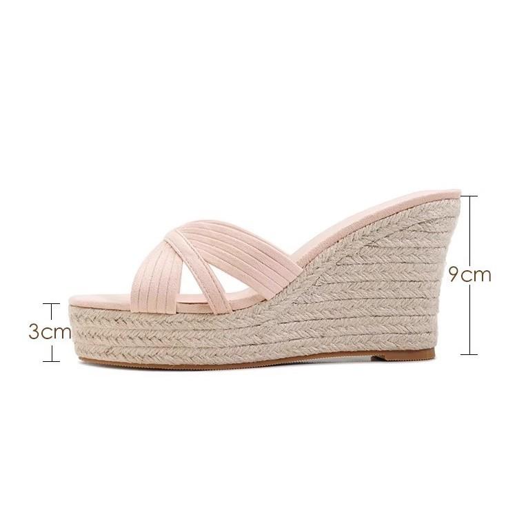 Small Muffin Platform Sandals Women's Straw Woven Wedge Slippers Cm Summer Wear High Heel Slippers