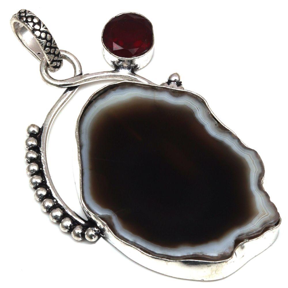 

Pendant Gray Slice Drusy Gemstone Handmade Silver Jewelry 2.25