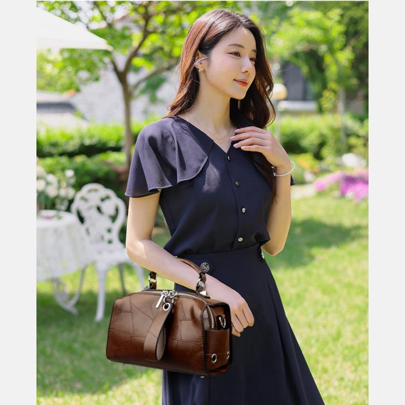 Autumn Winter New Retro Splicing Lady Handbags High-end PU Large Capacity Shoulder Bag Fashion Casual Argyle Messenger Bag Middle-aged Mother Tote Bag