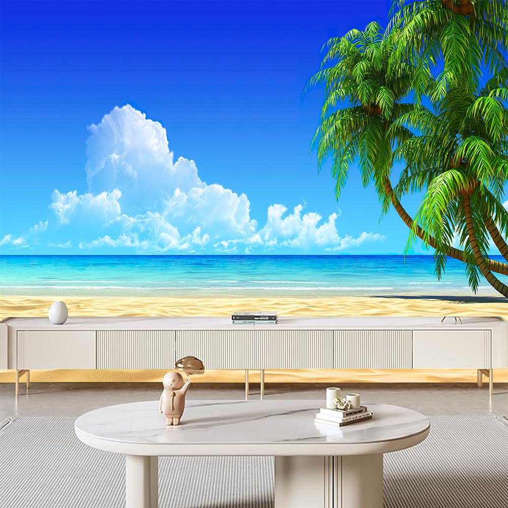 Seascape 3d Wallpaper Beach Coconut Tree Sofa Living Room Bedroom Beach Murals Home Decor