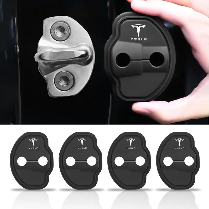 4Pcs Tesla Car Silicone Door Lock Cover Shock Absorber Protective Sticker for Tesla Model 3 Y S X Roadster SpaceX Cybertruck Car