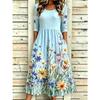 Women's Crew Neck Long Sleeve Loose Fit A-Line Midi Dress Casual 3D Floral Print