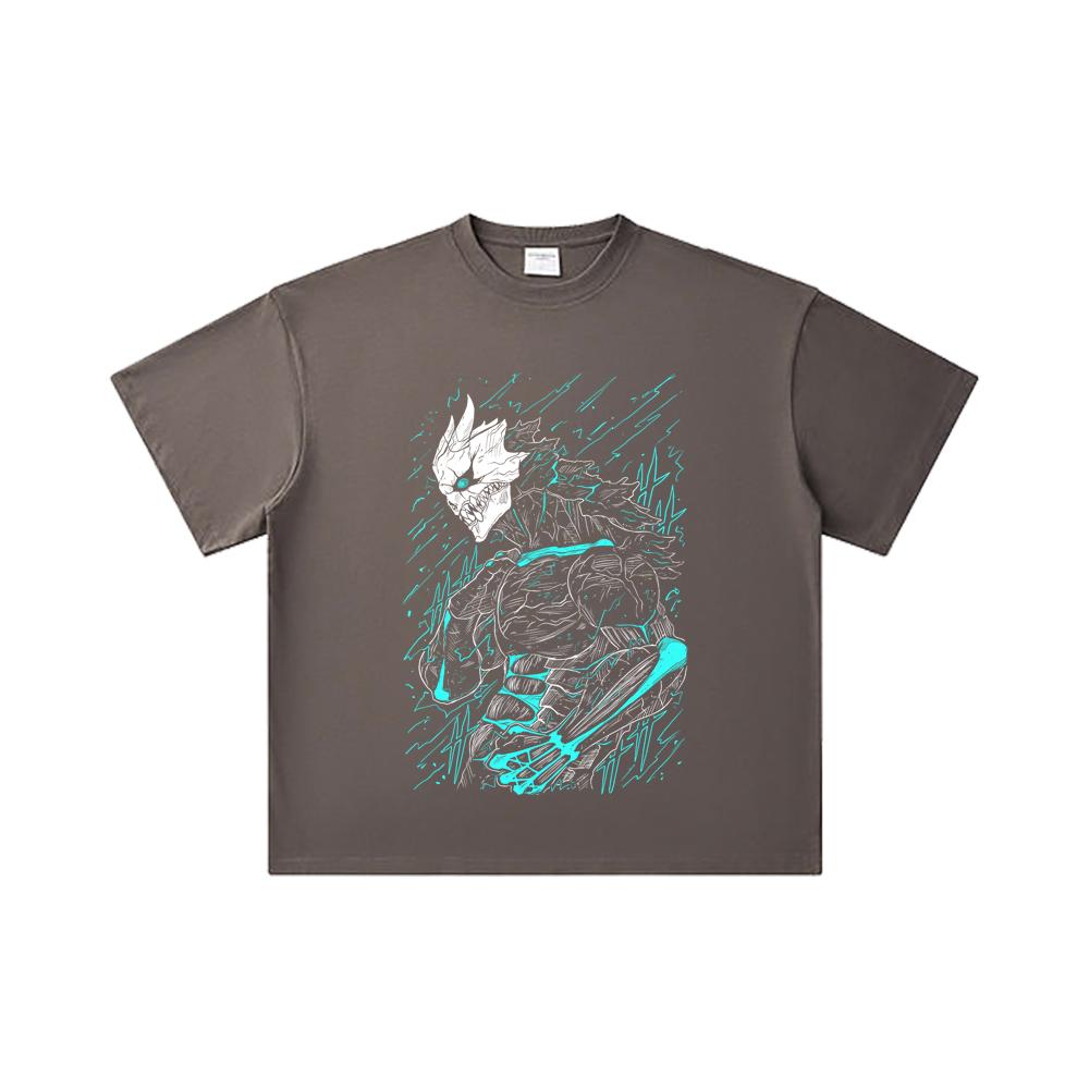 260 GSM Double Yarn 32 Count 100% Cotton Kaiju No 8 V8 Kafka Print Unisex Heavy Cotton T Shirt