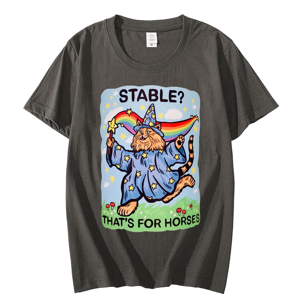 Stable Thats for Horses Funny Cat Meme Tshirt Men Women Fashion Y2k Short Sleeve Tshirts Summer Casual Loose Cotton T Shirts