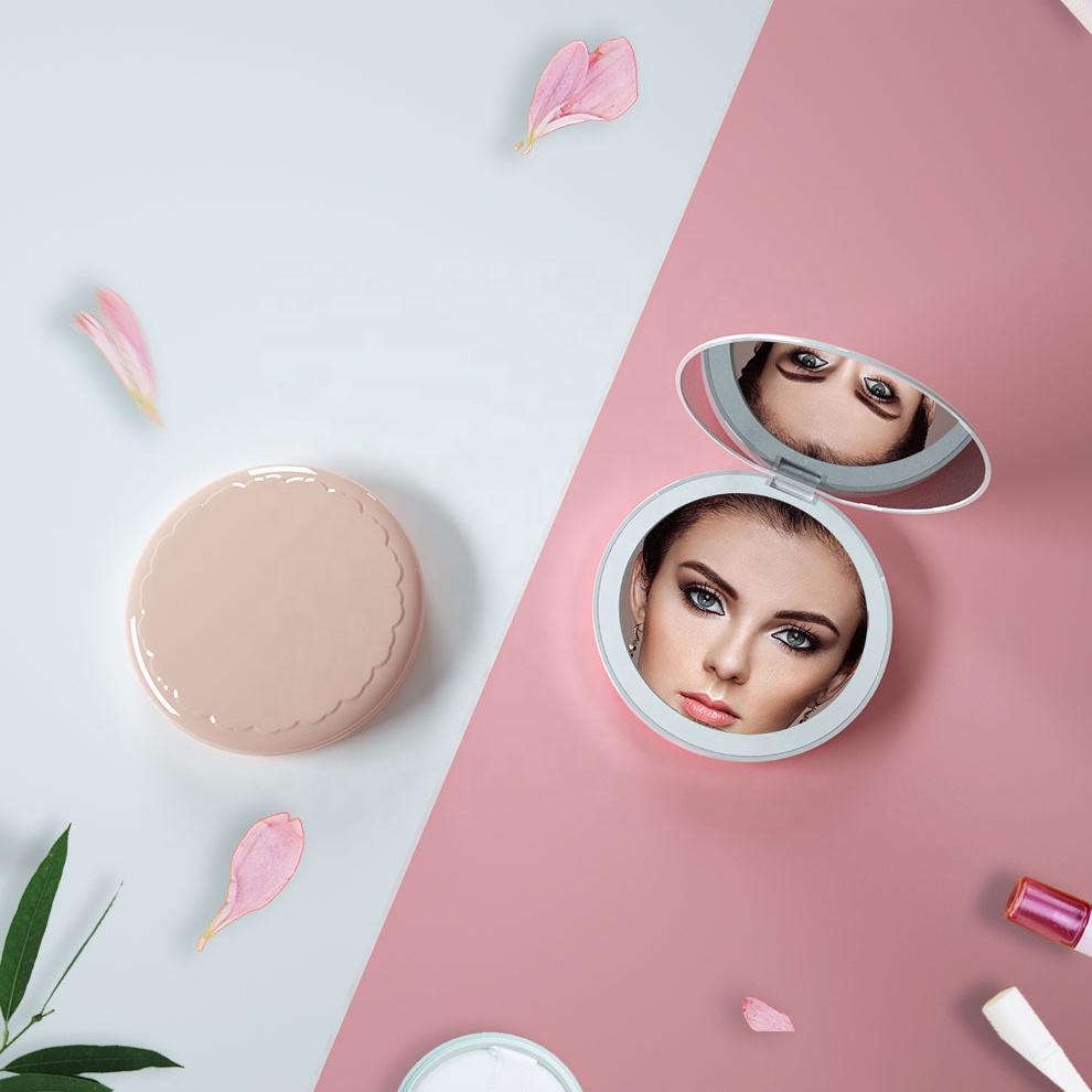 Women Use Face Beauty Care Tool Convenient To Carry Handheld Mirror LED Light Desktop Makeup Mirror