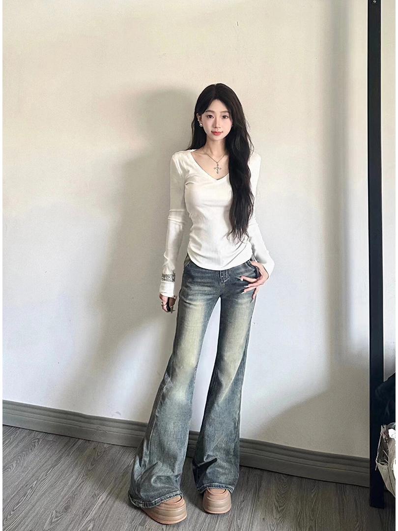 

2024 Women s Slim White V-Neck Long-Sleeve Top for Spring & Autumn Large белый