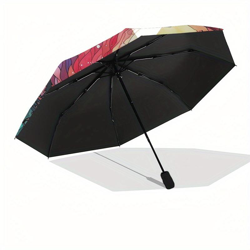Stained Wolf Howling at Moon Wall ArtUmbrella, Portable 3-Fold Compact Umbrella for Men & Women Gift