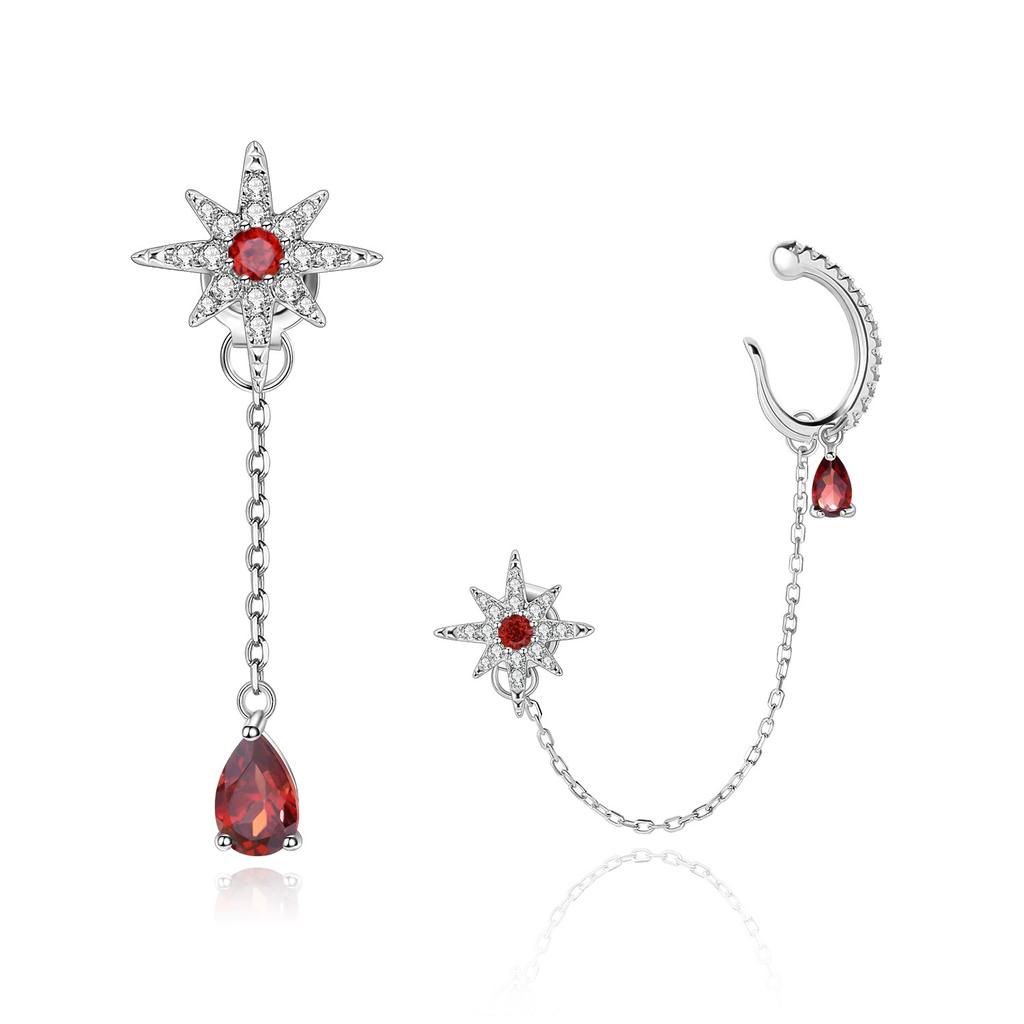 Mid-length Gemstone Earrings, High-end Natural Colored Gemstone S925 Sterling Silver Asymmetrical Earrings