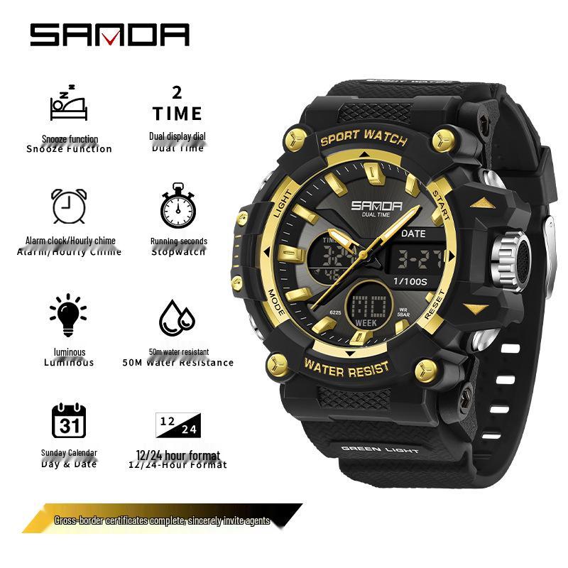 Orologio da polso elettronico Sanda per adolescenti, impermeabile, multifunzionale, con sveglia