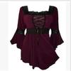 Women Size Plus Lace Up Blouse Shirts Ruffle Ladies Long Sleeve Tunic Peplum Top