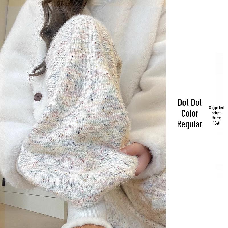 Rainbow High-Waisted Knitted Wide-Leg Pants - Women's Korean Style, Small Size, Autumn/Winter 2025 Collection