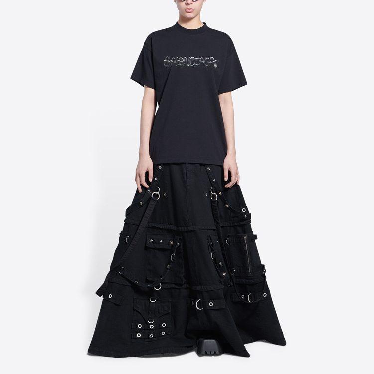 Balenciaga SS22 Drop Shoulder Sleeve T Shirt Women's Black 612965TLVF11069