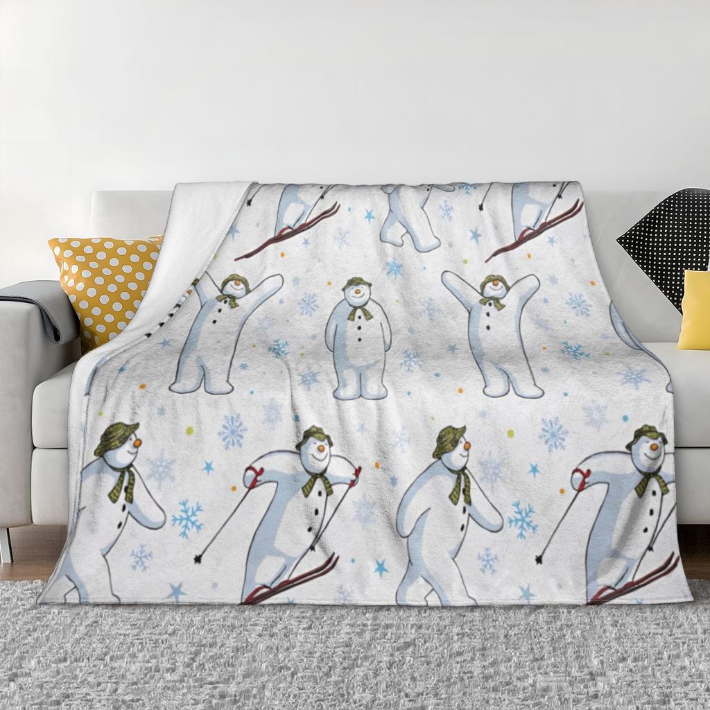 The Snowman And The Snowdog Knitted Blankets Cartoon Fairy Fuzzy Throw Blankets Bedding Printed Soft Warm Multifunction Quilt
