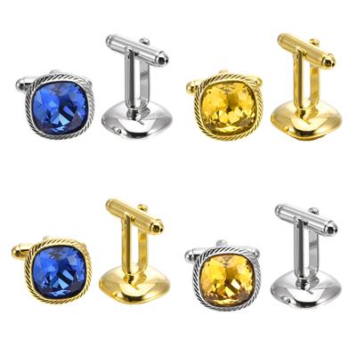Pure Copper Plated Real Gold Men'S Square Crystal Zirconium French Cufflinks Suit Shirt Premium Sleeve Spikes Cuff Buckles