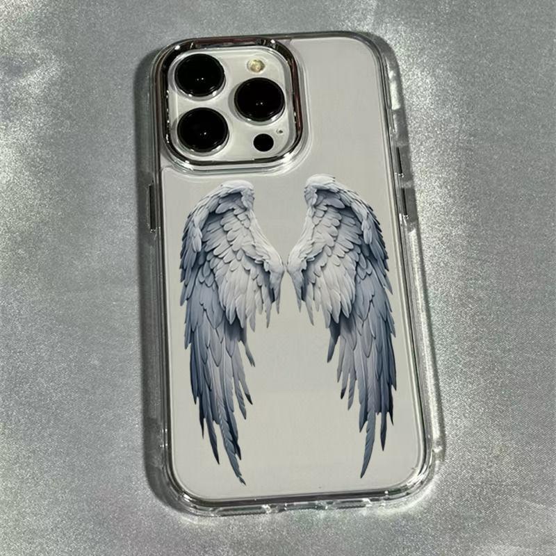 Angel Wings Metal Frame Transparent Phone Case For iPhone 17 Air 16E 16 15 14 13 12 11 Pro Max XS X XR 7 8 Plus SE 2020 17 Cover