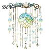 Stained Glass Style Suncatcher Ocean-Themed Crystal Wind Chime, Acrylic Jellyfish Seahorse Pufferfish Hanging Ocean Theme Chimes with Prism