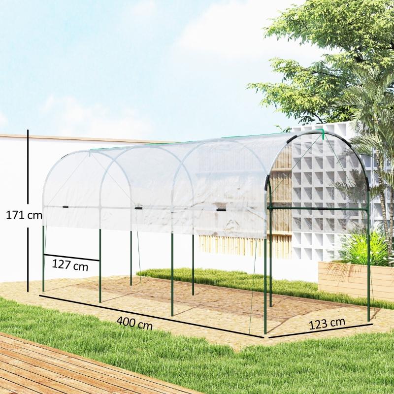 Greenhouse, winterproof, foil greenhouse with Arched roof, ground anchor greenhouse 400 x 123 x 171cm Transparent