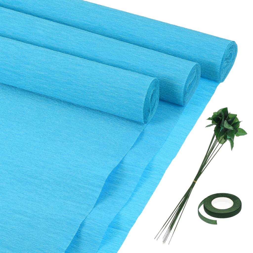 6pcs Crepe Paper Roll with Floral Stem Wire and Green Floral Tapes for Wedding Ceremony Various Large Festivals Decoration