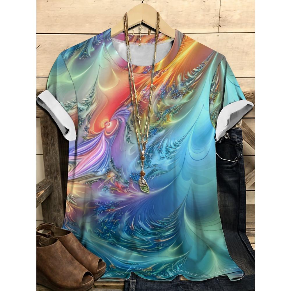 

Colorful Landscape and Flower Pattern 3D Digital Printing Women s Trendy Round Neck Short Sleeve T-shirt XS
