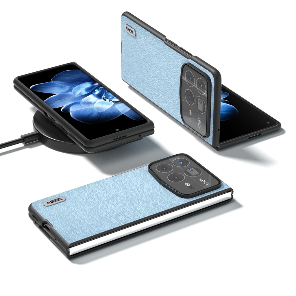 ABEEL For Xiaomi Mix Fold 4 5G Case Litchi Texture Genuine Cow Leather+PC Phone Cover
