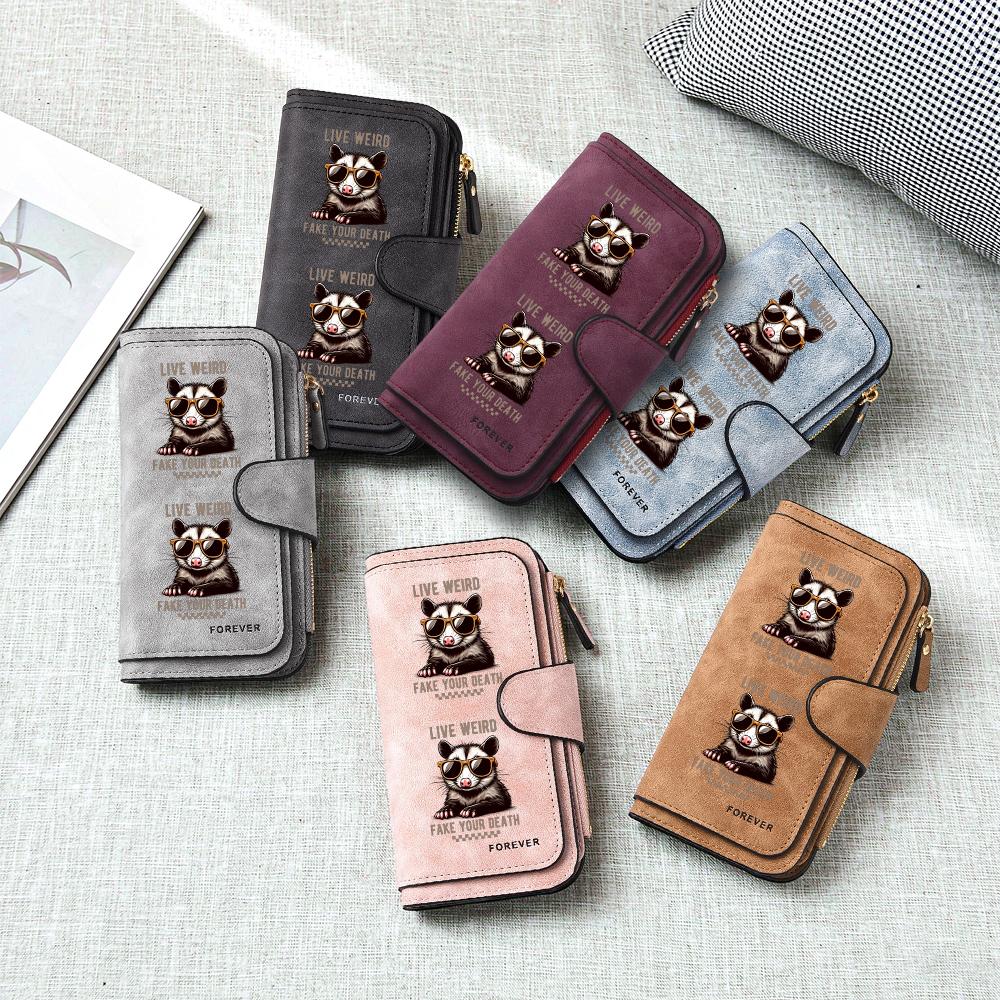 Cute Opossum Printed Long Wallet Fashion Casual Large Capacity PU Leather Credit Card Holder