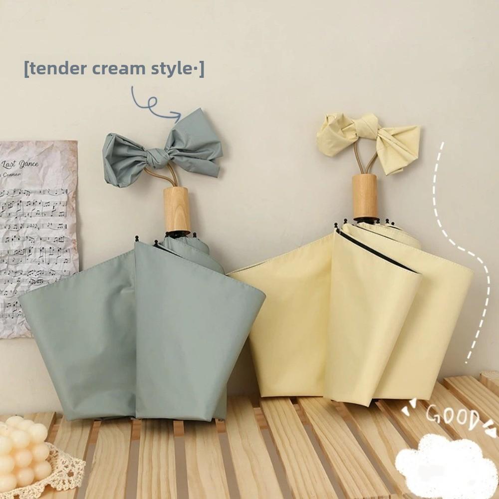 Fashion Solid Color Sunscreen Umbrella Wooden Handle Windproof Rain Umbrella Portable Anti Wind Folding Sun Umbrella Men