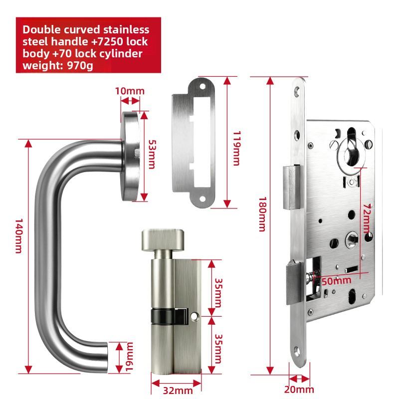 Multi Size Fireproof Fire Door Safety Passage 304 Stainless Steel Split Double Curved Handle Fireproof Lock Universal Type 7250 lock body