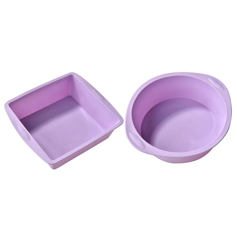2Pc Silicone Cake Mold Tray Pans Round Square Baking Mold Kitchen Silicone Nonstick Baking Pans Reusable Cake Pans Bakingt Tools