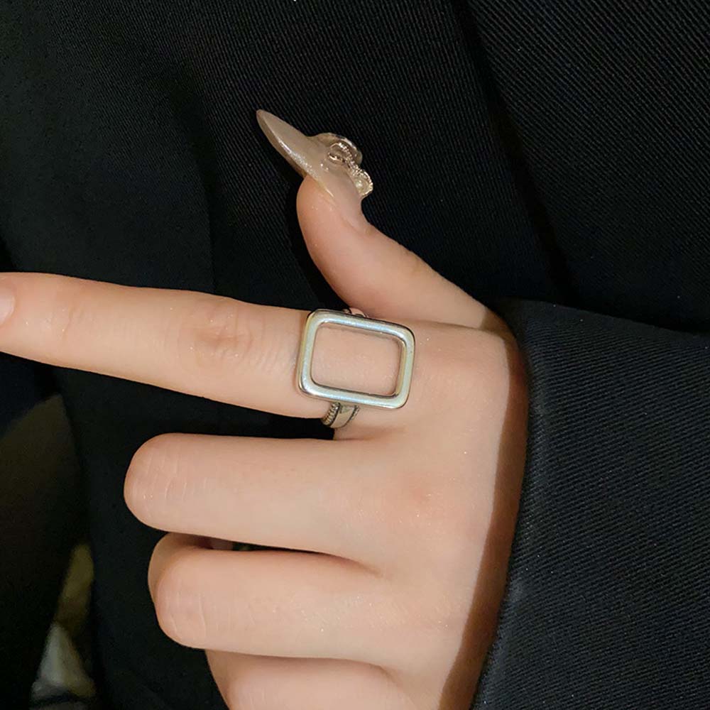 Korean Style Hollow Square Ring Open Adjustable Pop Finger Buckle Vintage Y2K Open Ring Girls