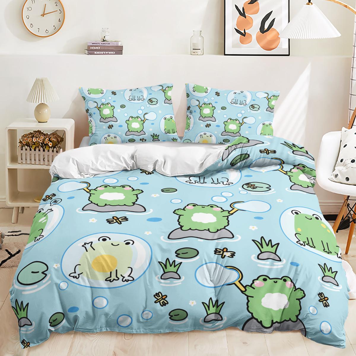 

3D Digital Printed Frog Pattern Duvet Cover Pillowcase Bedroom Bedding Three Piece Set DE 135x200cm