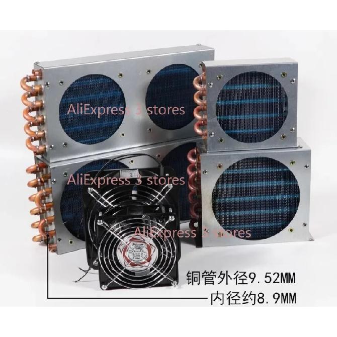 Refrigerator Condenser Radiator with Fan Small Air-cooled Cooling Universal Copper Tube Fin-type Freezer Radiator 120*120 Fan