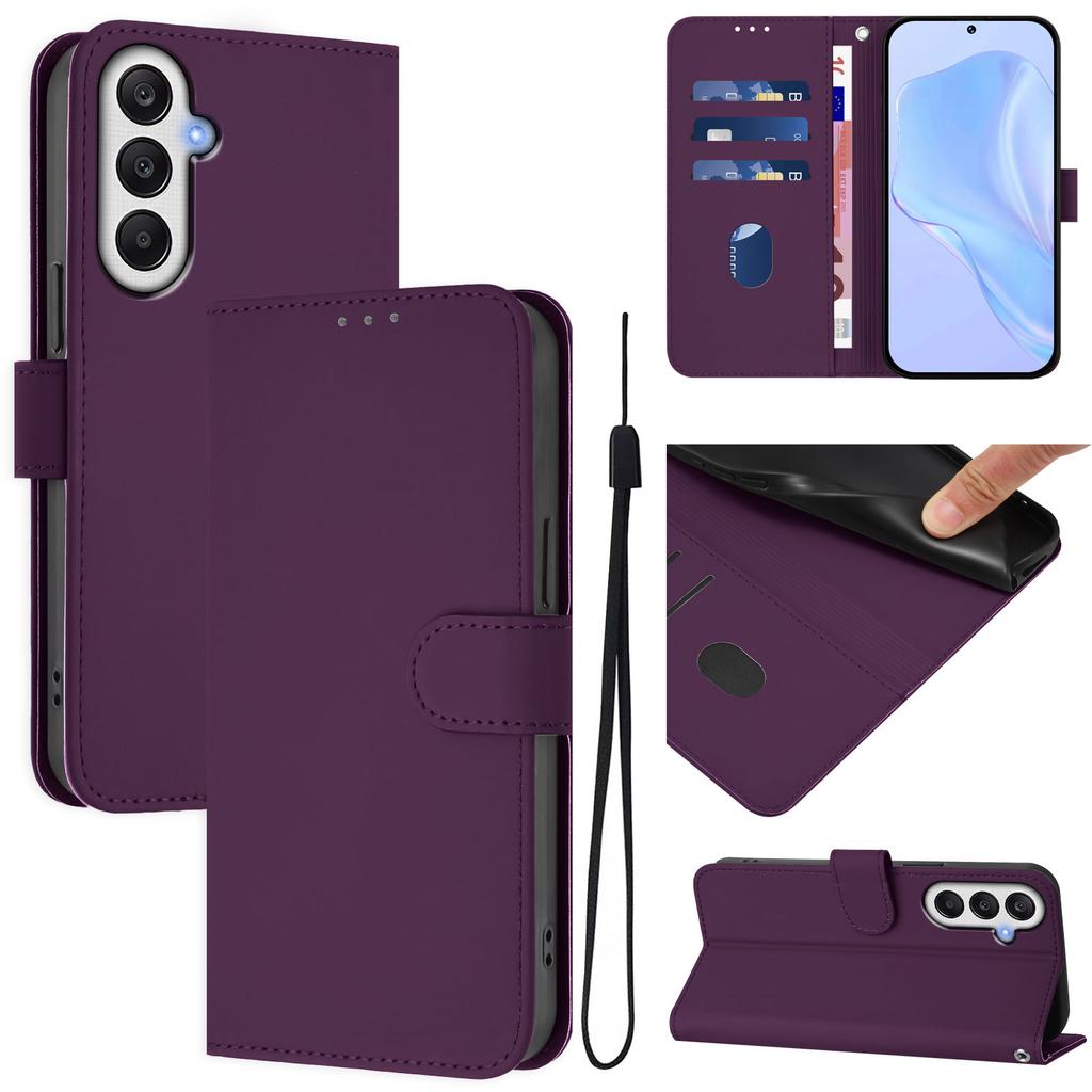 For Samsung Galaxy A25 5G (Global) (161.0 x 76.5 x 8.3mm) Case Solid Color Wallet Leather Phone Cover with Strap