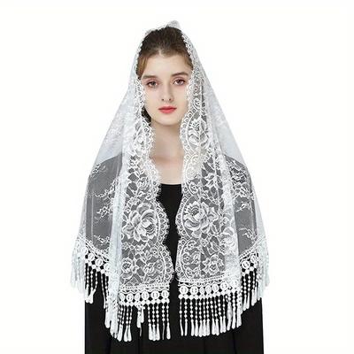 Ivory Black D Shape Mantilla Veils for Church Women Soft Lace Head Covering Catholic Mass Vintage Wrap Our Lady of Guadalupe