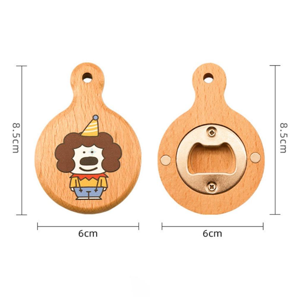 Cartoon Solid Wood Bottle Openers Magnetic with Round Handle Beer Cap Catche Refrigerator Sticker Bar
