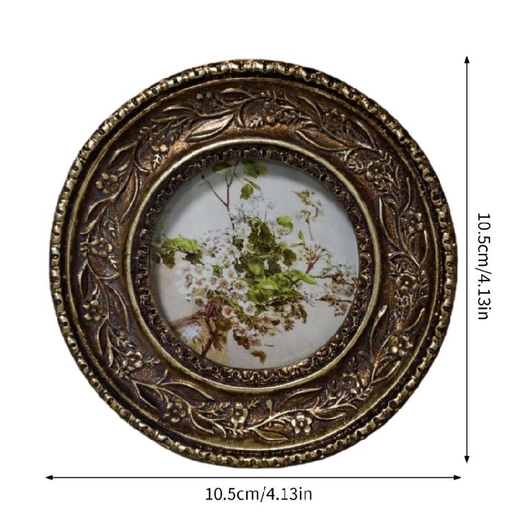 Antique Round Picture Frame Bronze Small Circular Photo Frame For Tabletop And Wall Hanging Farmhouse Home Decors Gift