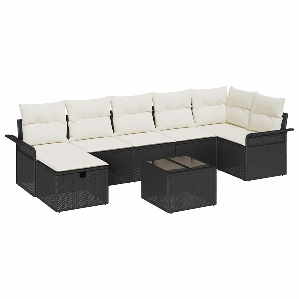 Garden Sofa Set with Cushions 8 pcs Black Poly Rattan