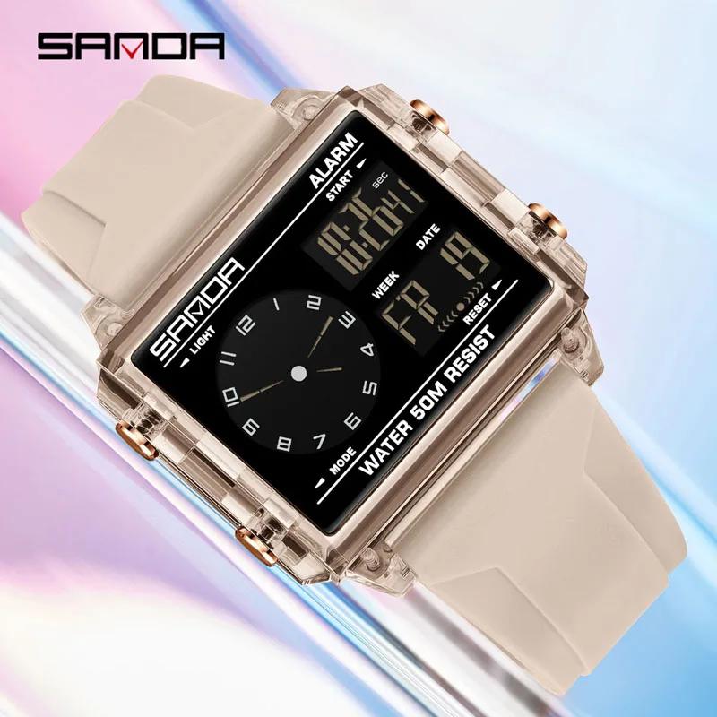 SANDA Fashion Trend Electronic Watches for Man Waterproof Sports Clock Outdoor Casual LED Luminous Digital Chronograph Watches