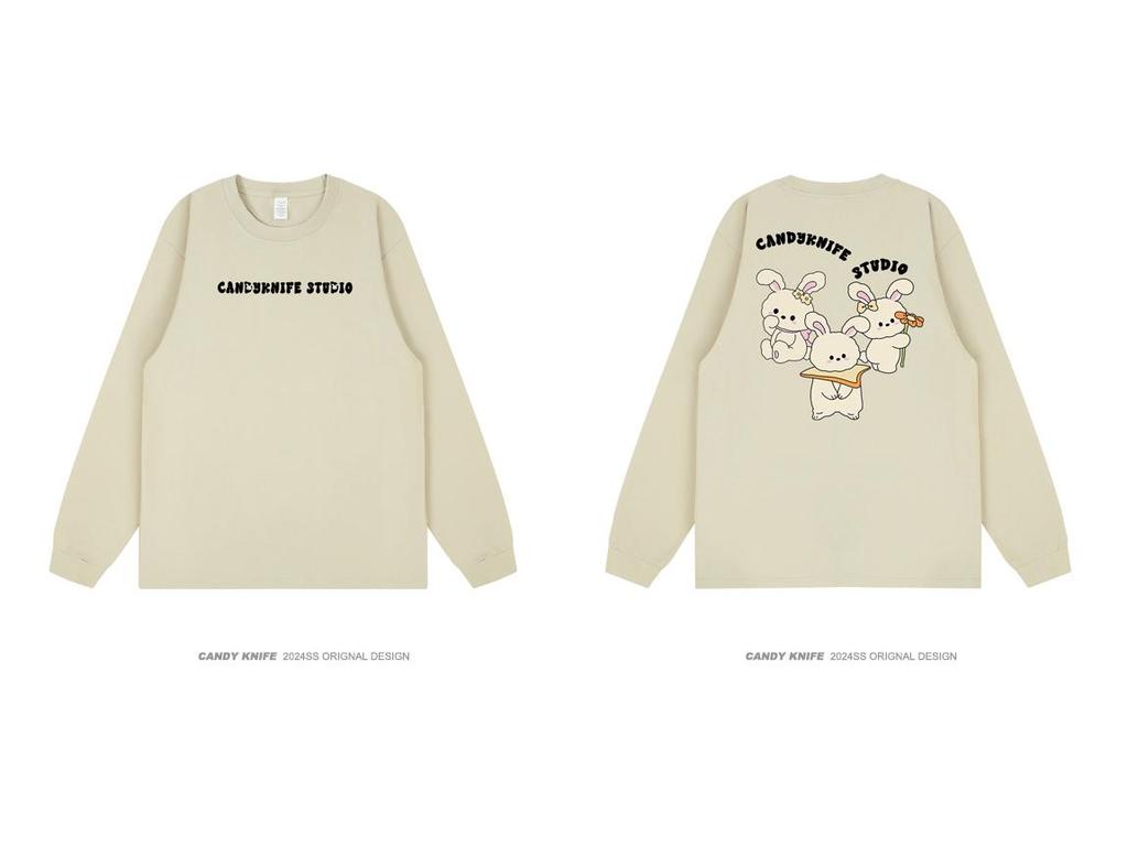 Korean Style Cartoon Print Long Sleeve Cotton T-shirt