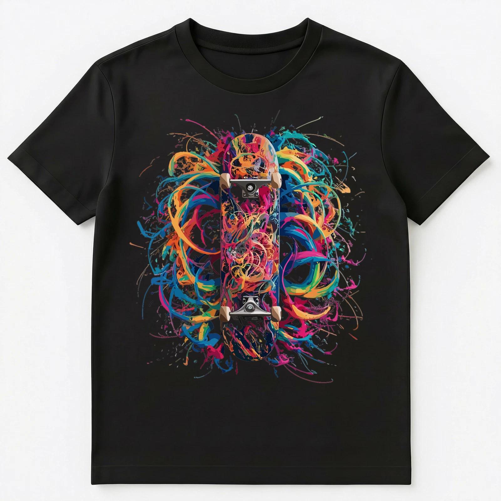 Colorful Paint Splash Skateboard Art Graphic Unisex T-Shirt S
