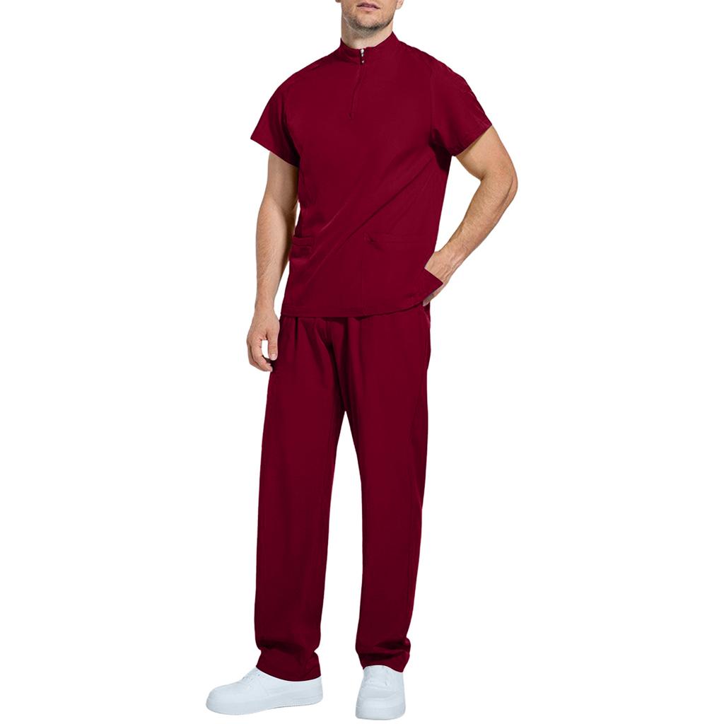 Men's Comfortable And Casual Solid Color Short Sleeved Pants Protective Suit Set