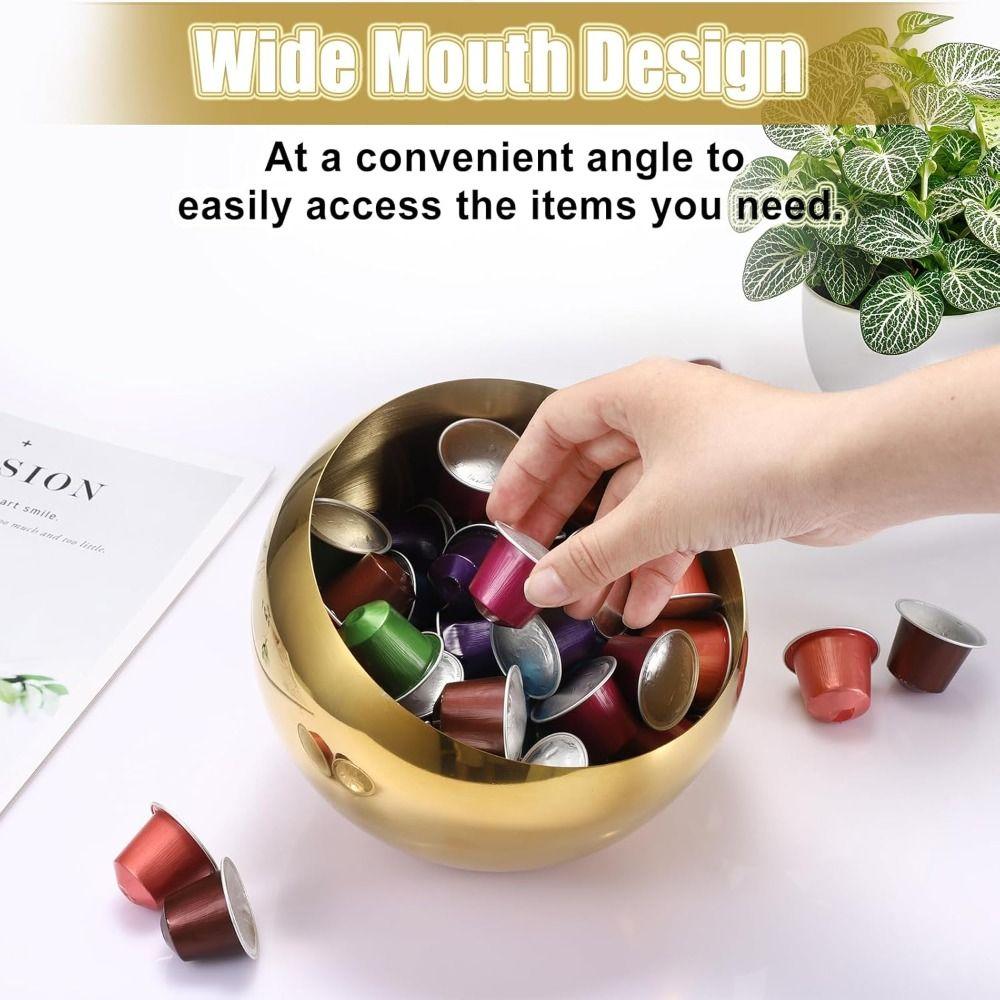 Large Capacity Coffee Pod Holder Stainless Steel Gold Color Coffee Capsule Holder Wide Mouth Multifunctional Usage Storage Bowl