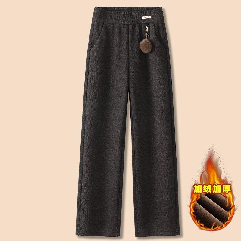 

Women s New Style of Autumn and Winter Spliced Elastic High Waist Pocket Loose Casual Trousers L серый